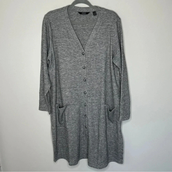 Dennis by Dennis Basso Ribbed Longline Gray Cardigan  1X Minimalistic Neutral - Picture 6 of 13